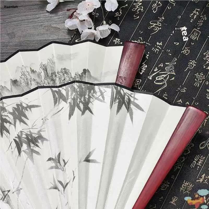 Ancient-Style Wooden Classical Dance Dual-Purpose Paper Fan, Durable Wooden Folding Fan, Chinese-Style Retro Bamboo Folding Fan for Men