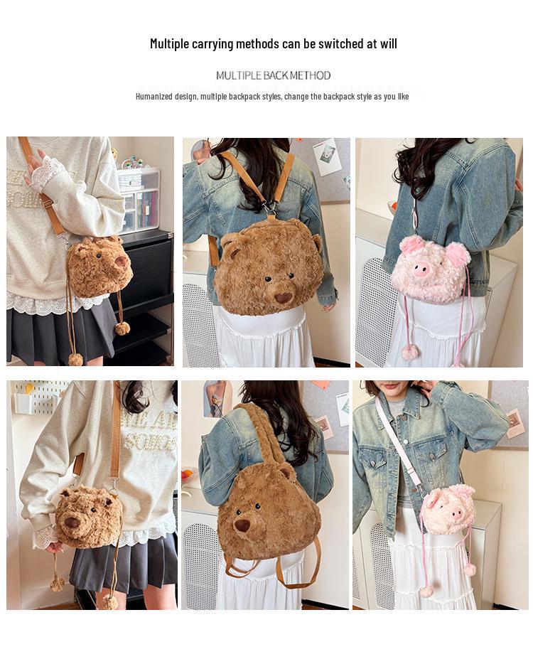 Barcelona Bear Plush Crossbody Bag - Women's Cute Single Shoulder Tote & Large Capacity Doll Backpack