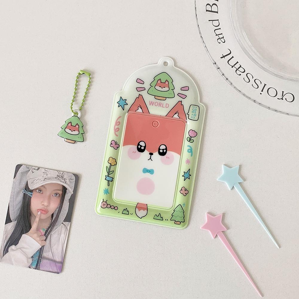 PVC Photocard Holder Keychain Cartoon Animal Hanging Decoration ID Badge Holder Idol Card Display Protector Photo Card Holder