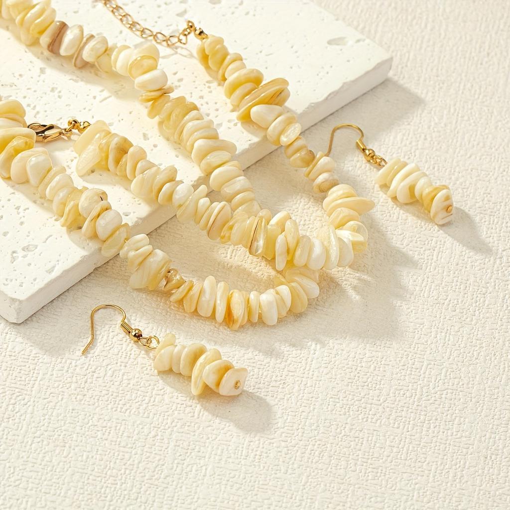 1 set of necklace bracelet earrings set Bohemian irregular white gravel beaded personality