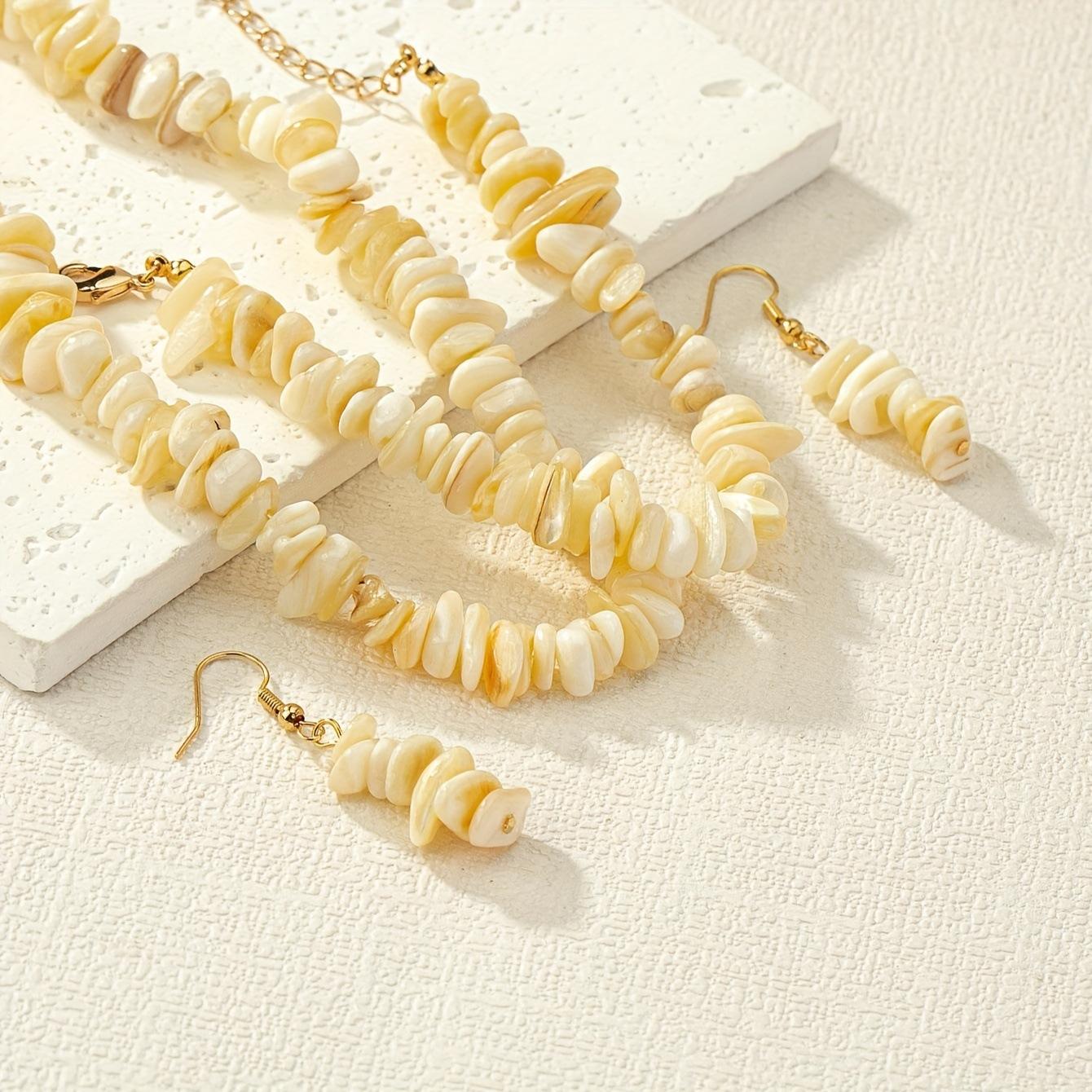 1 set of necklace bracelet earrings set Bohemian irregular white gravel beaded personality