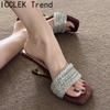 Designer Summer Strange Style Women Slippers Fashion Crystal Square Toe Slide Ladies Party Dress Sandalias