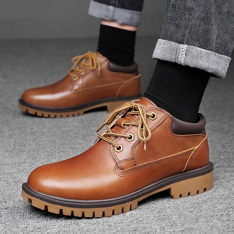 Genuine leather men's shoes Classic British Fashion Thick Bottom Style Formal Party Office High quality adult shoes Retro Brown