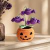 Festive Home Accents for Halloween Handmade Crochet Pumpkin, Pumpkin Ornament with Cute Ghost Bat Miniature Set Flowers, Planter Plant Tabletop