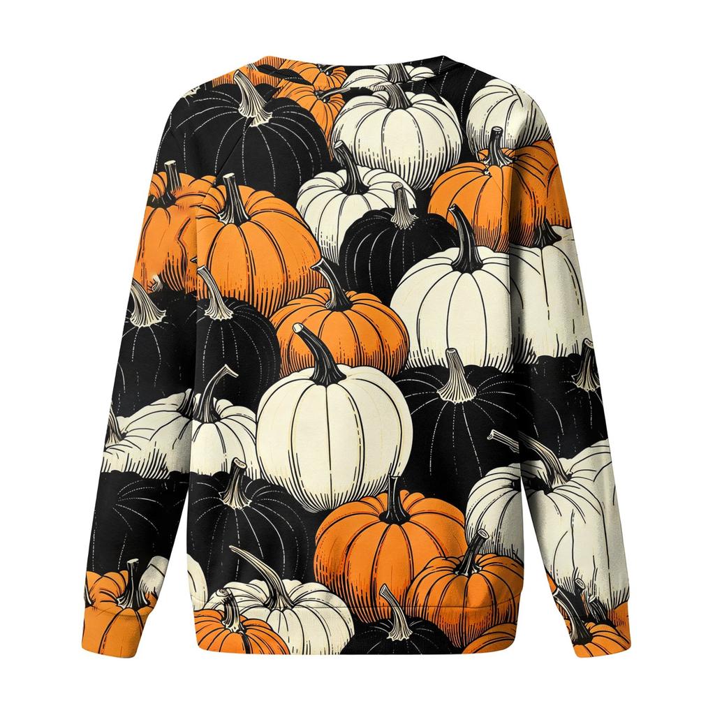 Women's Casual Neck Long Sleeve Raglan Halloween Print Sweatshirt