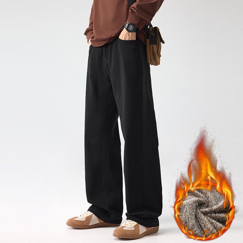 Men's All-Cotton Elastic Waist Wide-Leg Casual Pants - Solid Color, Floor-Length, Autumn Style