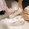 Fashion slope heel slippers heightened platform women wear summer sandals 2025 new sweet bow one-word drag