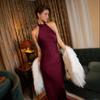 Sexy Backless Neck Satin Dress Women's European and American New Temperament Dress Long Dress