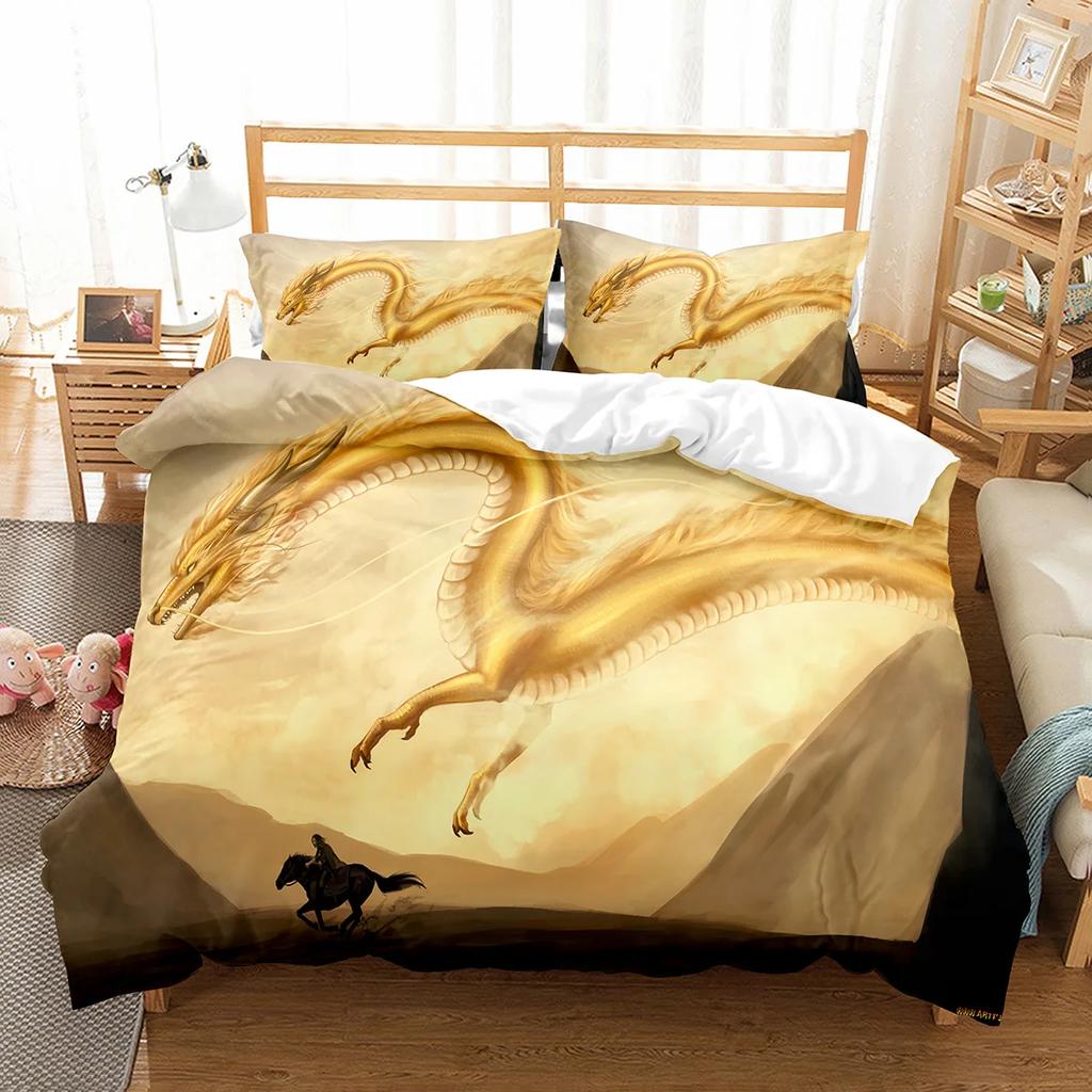 White Dragon Noble Monster and Beauty Duvet Cover Mytholog Faith Animals Theme for Women Men Children Teens Bedroom Decorations