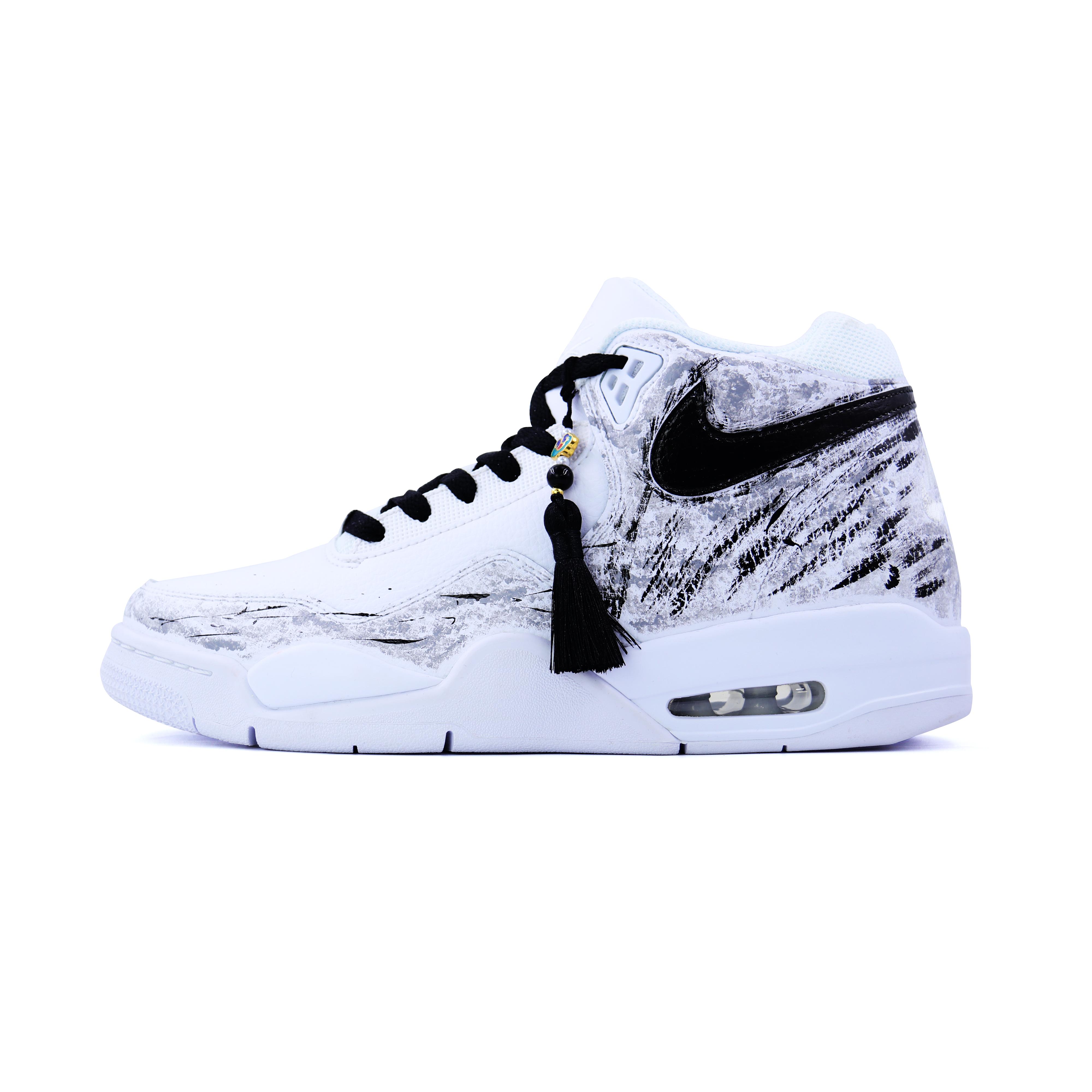

Nike Flight Legacy Ink Dyed Fringe Synthetic Leather Mid top Vintage Basketball Shoes Unisex Black White Gray BQ4212-101(Team620-) 41