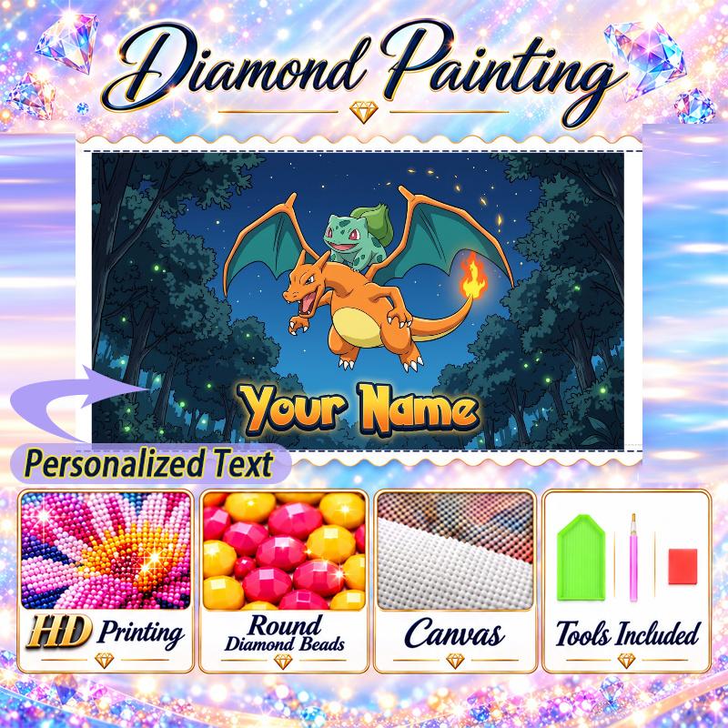 Personalized Charizard Diamond Art Custom Name 5D Diamond Painting Full Drill DIY Craft