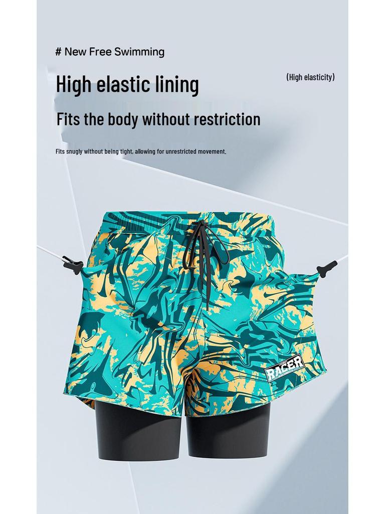 Men's Plus Size Anti-Embarrassment Swim Trunks Boxer Briefs and Swim Gear Set