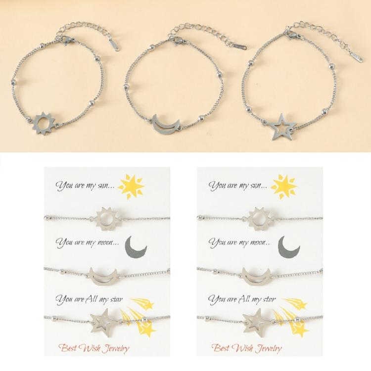 Stainless Steel for Sun Moon Star Bracelets Temperament Chain Couple Card Bracel