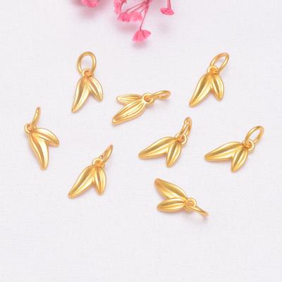 10pcs Color-Preserving Ancient Sand Gold Bamboo Leaf Small Pendant Beaded Diy Handmade Braided Rope Bracelet Necklace Accessories Bamboo Pendant
