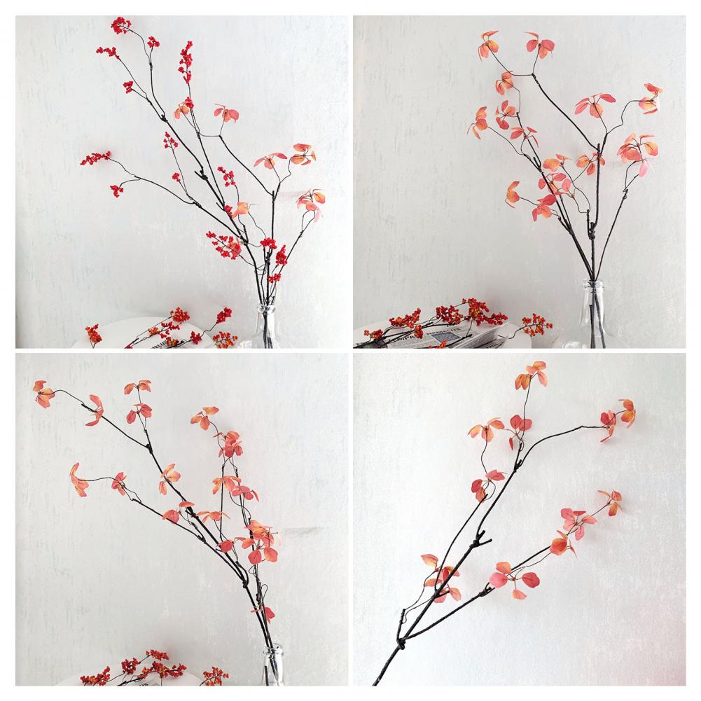Chinese Japanese Home Decor Faux Fall Leaves Decor Artificial Fall Leaves Stems Realistic Faux Branches with Green for Home
