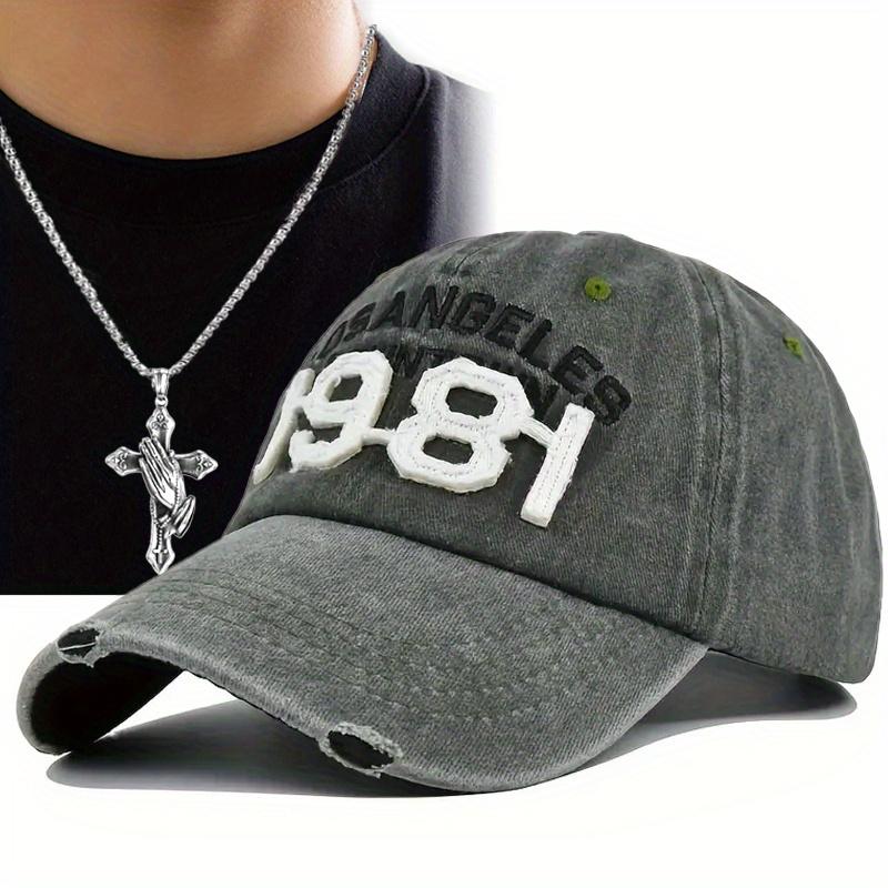 

Комплект из 2 предметов: бейсболка для мужчин и женщин, вышитая шляпа с язычком утки, ожерелье с крестом, модная пара, спортивная шляпа для отдыха от солнца армия зеленый