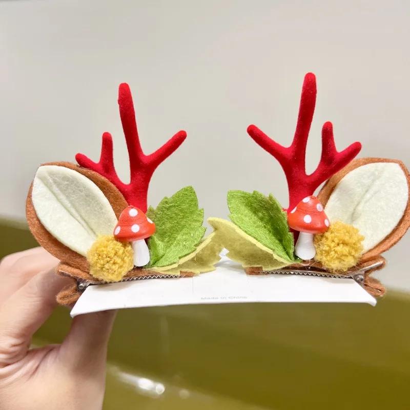 Christmas Antler Hair Clips Pendants Xmas Ornaments 2025 Merry Christmas Decor Gift For Girl Elk Hair AccessoriesHappy New Year
