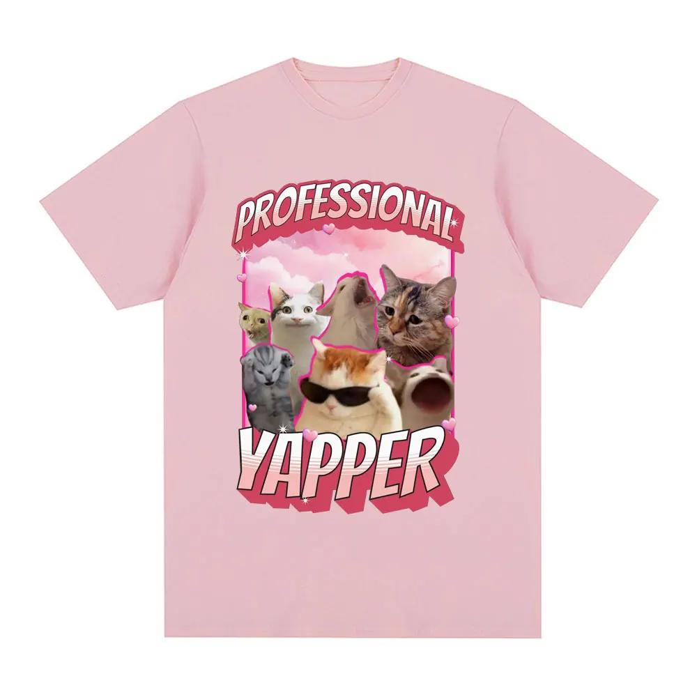 Funny Professional Yapper Meme Cat Pattern Tshirt Womens Fashion Retro Short sleeved Tshirt Casual T-shirt