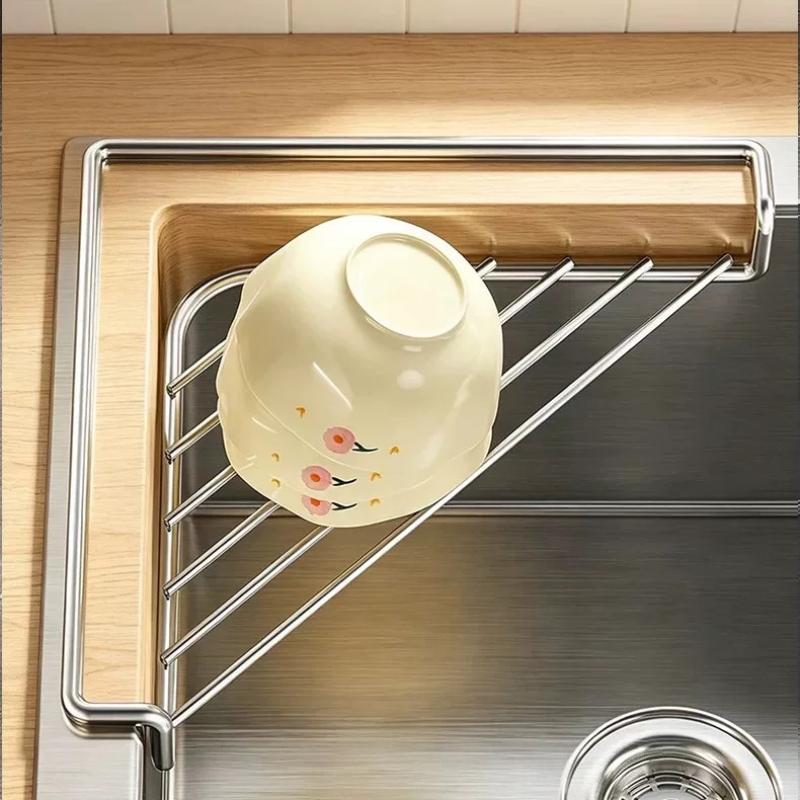 Dreieckiges Spülbecken-Abtropfgestell Edelstahl Spülbecken-Caddy Organizer Abflussbar Große Kapazität Multifunktionaler Küchenspülbecken-Organizer