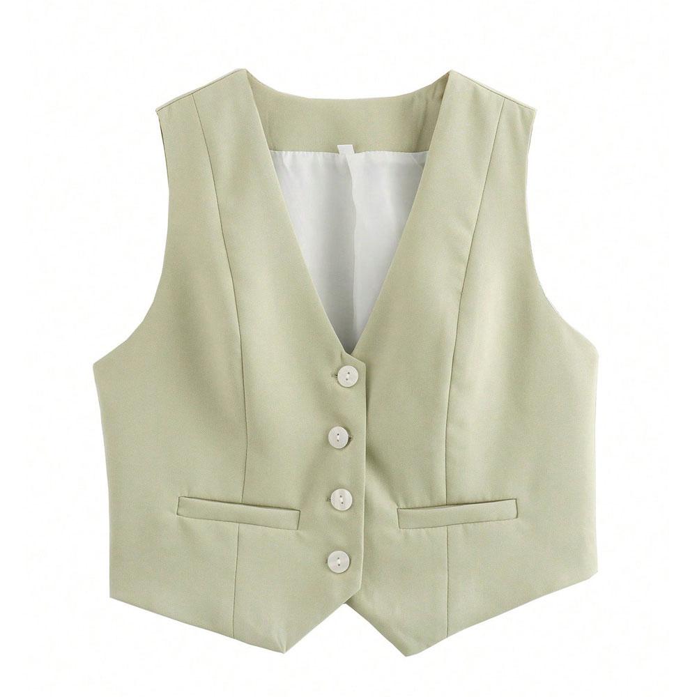 Spring Summer Vest for Women Elegant Fashion V-Neck Sleeveless Short Waistcoat Tops Single-Breasted Slim Vest Y2K Streetwear