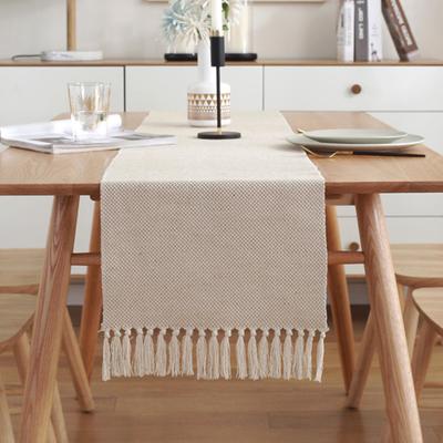Nordic Decorative Woven Table Flag Solid Color Handmade Tassel Cotton Linen Table Towel Household Tea Mat Tea Table Flag