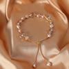 Elegant Pink Imitation Pearl Bracelets for Women Exquisite Purple Crystal Beaded Adjustable Bangle Female Wristband Accessories