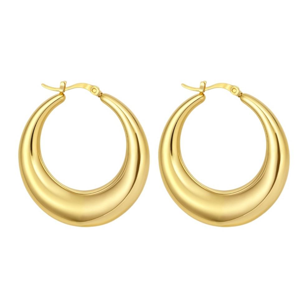 18 Karat Gold Sichel Große Creolen - Schlicht, Luxuriös, Edelstahl, Hohl Design für Damen beige