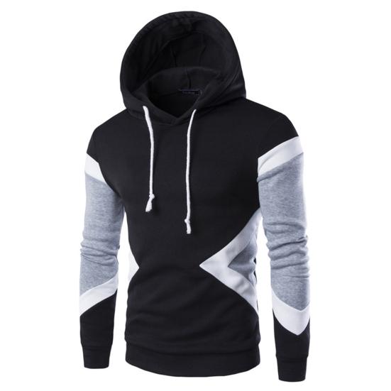 Men Hoodie Contrast Color Drawstring Autumn Winter Loose Patchwork Sweatshirt Male Clothes
