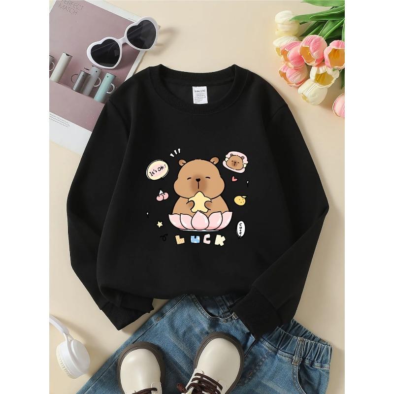 European Sizes Kids' Crewneck Sweatshirt - Cute Bear Holding Star On for Lotus , Sportswear And Casual Wear, Soft And Comfortable, Children's Clothing