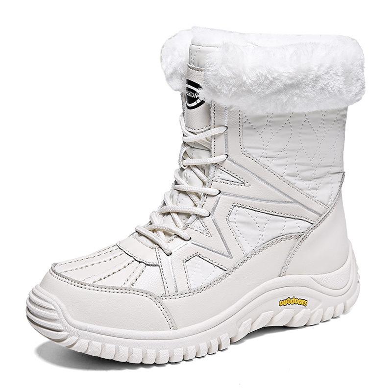 New snow boots women's medium tube large size cold warm cotton boots velvet outdoor winter cotton shoes platform casual shoes