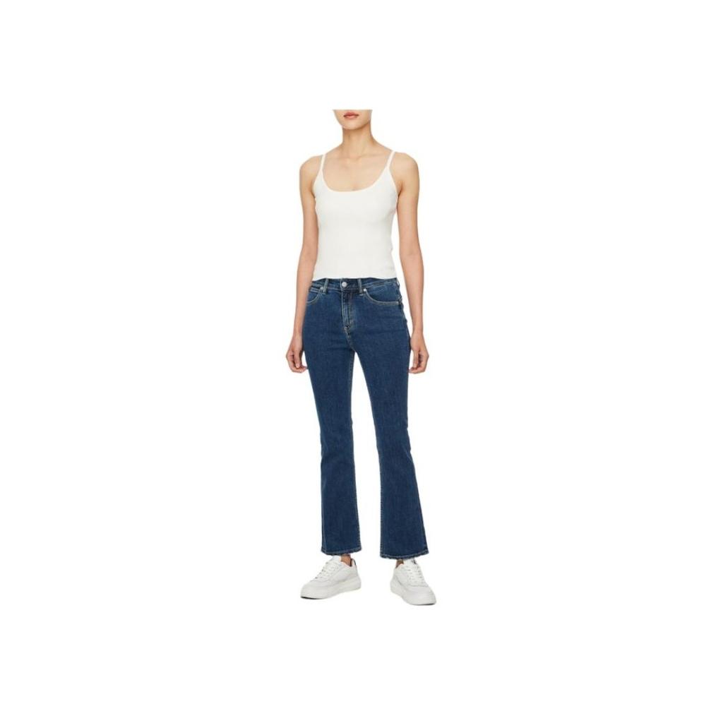 Calvin Klein Solid Color Fashion Simple Embroidered Ribbed Knit Top Women Tops Milk-White J223612
