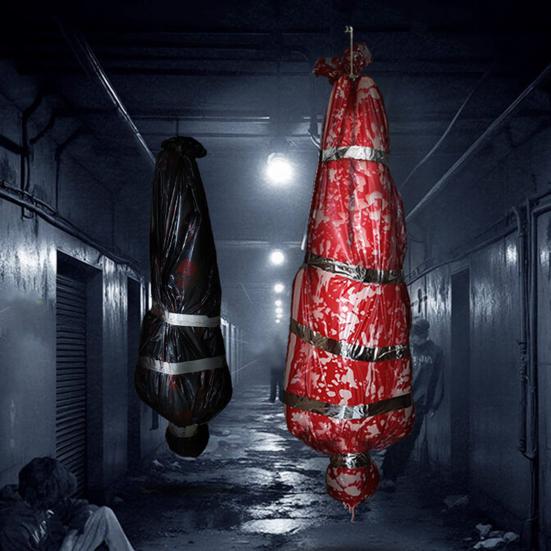 60palcová závěsná mrtvola, rekvizity mrtvé oběti, strašidelná falešná mrtvola v pytli, nafukovací závěsné mrtvé tělo pro Halloween, vnitřní venkovní dekorace strašidelného domu