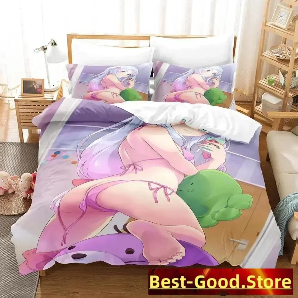 New Sagiri Izumi Bedding Set Cartoon Anime Three-Piece Set Adult Kid Bedroom Duvetcover Sets 3D Kawaii Girls