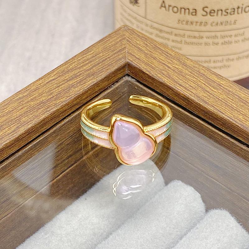 Medieval Vintage Colored Enamel Flower Butterfly Opening Ring Female Retro Niche High-End Light Luxury Ring