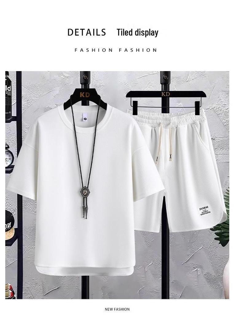 Men's Summer Ice Silk T-Shirt & Shorts Sports Casual Two-Piece Set