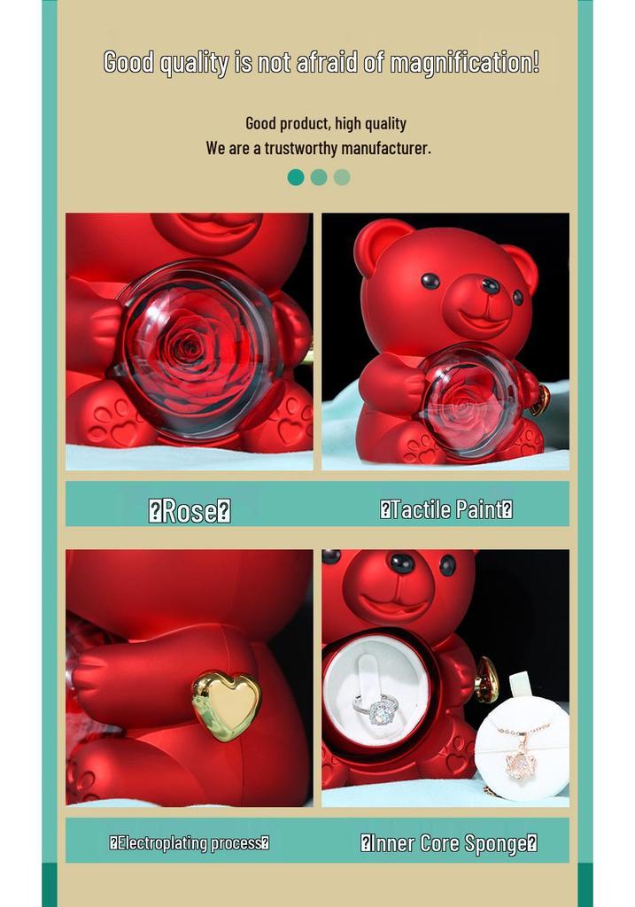 Mini Teddy Bear Flower Jewelry Box - Rotating Storage for Rings & Necklaces, Valentine's Day Gift