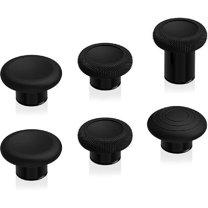 eXtremeRate 6 in 1 Metal Replacement Thumbsticks for Xbox Elite Series 2 Controller, Metallic Black Swappable Magnetic Analog Stick Joystick Caps for
