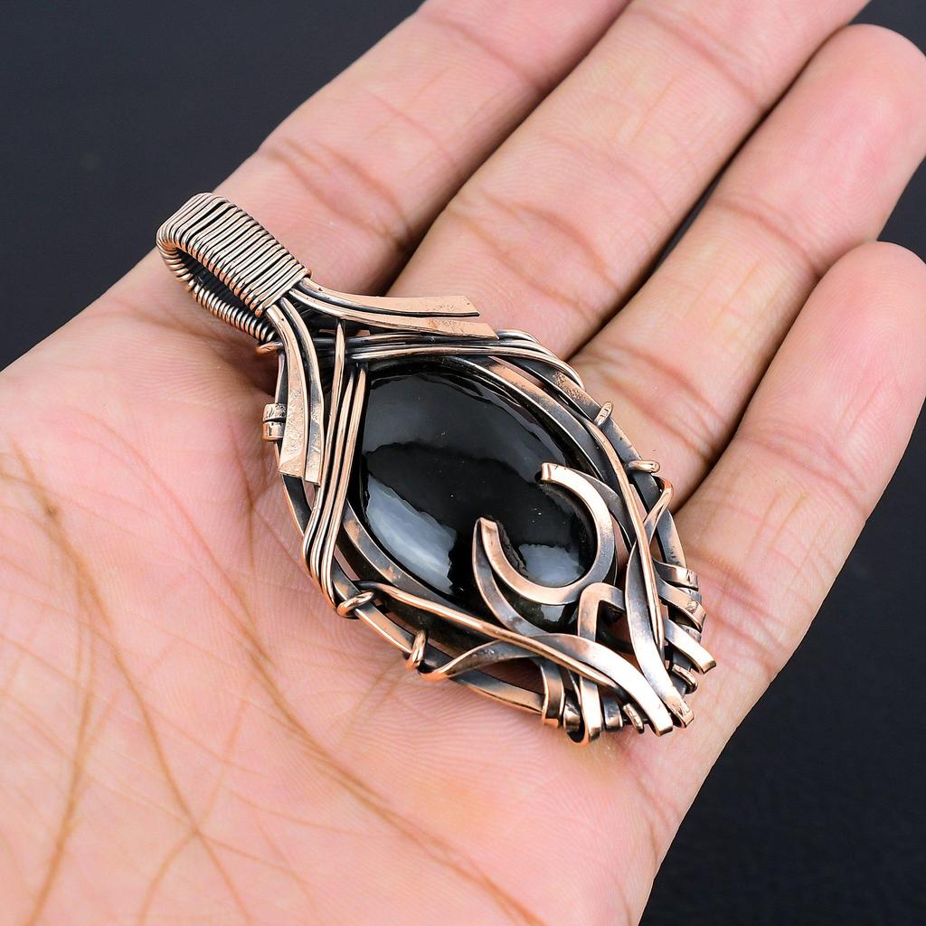 Black Onyx Jewelry,  999 Copper Wire Wrapped Pendant Handmade Gemstone Jewelry, Gifts For Wife Brand New Pendant