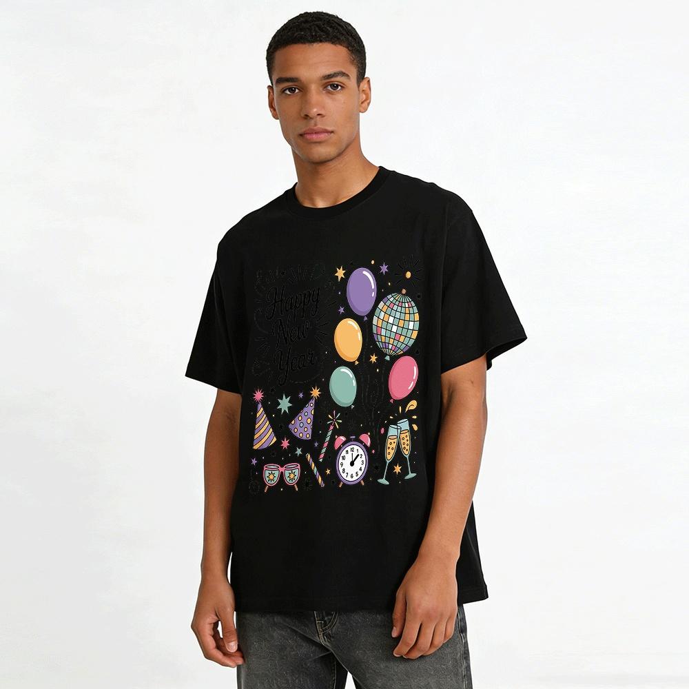 Happy New Year Party Graphic Casual Top Pure cotton T-shirt