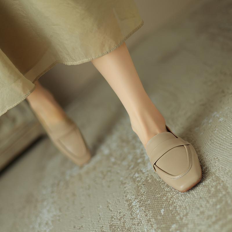 Fashion 2025 NEW Autumn Women Loafers Genuine Leather Women Shoes Square Toe Chunky Heel Shoes Women Flats Soft Ladies Shoes