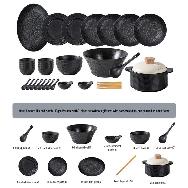 Huazao Baijia AQ Black Rock Underglaze Ceramic 40-Piece Dinner Set