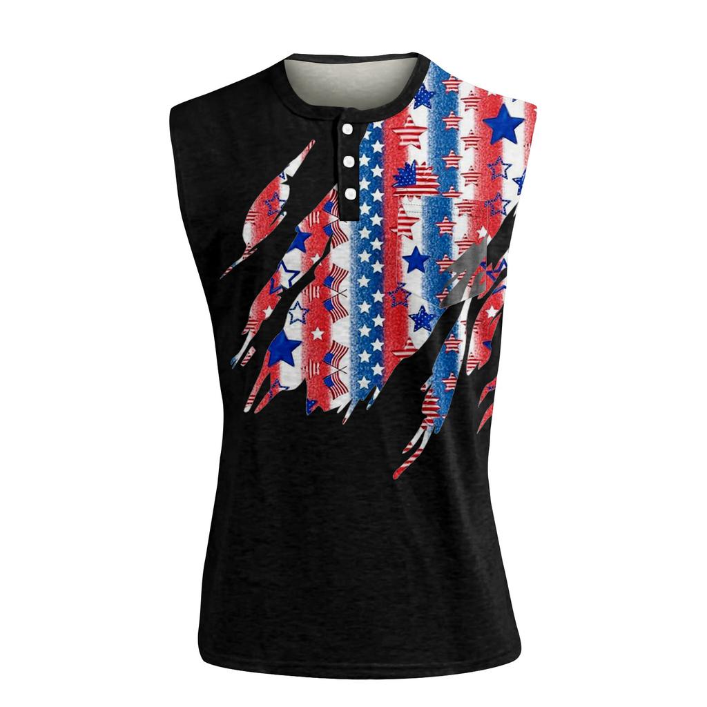 Men's Summer Independence Day Printed Sports Button Pocket Sleeveless Tank Top