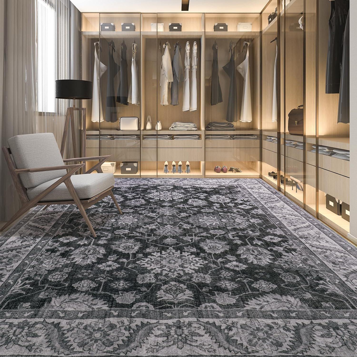 

Новые винтажные ковры с цветочным рисунком Мягкий акцент Большой ковер Пушистый ковер для спальни Гостиной Домашний декор Напольный коврик 122x183cm серый