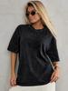 Camiseta Básica de Algodón Lavado Vintage Manga Corta Cuello Redondo Ajuste Holgado Streetwear para Mujer