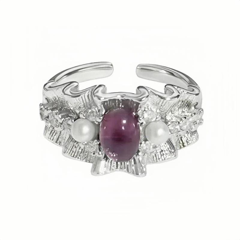 Purple Brilliant Egg Surface Skirt Brushed Bead Opening Ring Niche Light Luxury High Sense Exquisite French Ring Woman