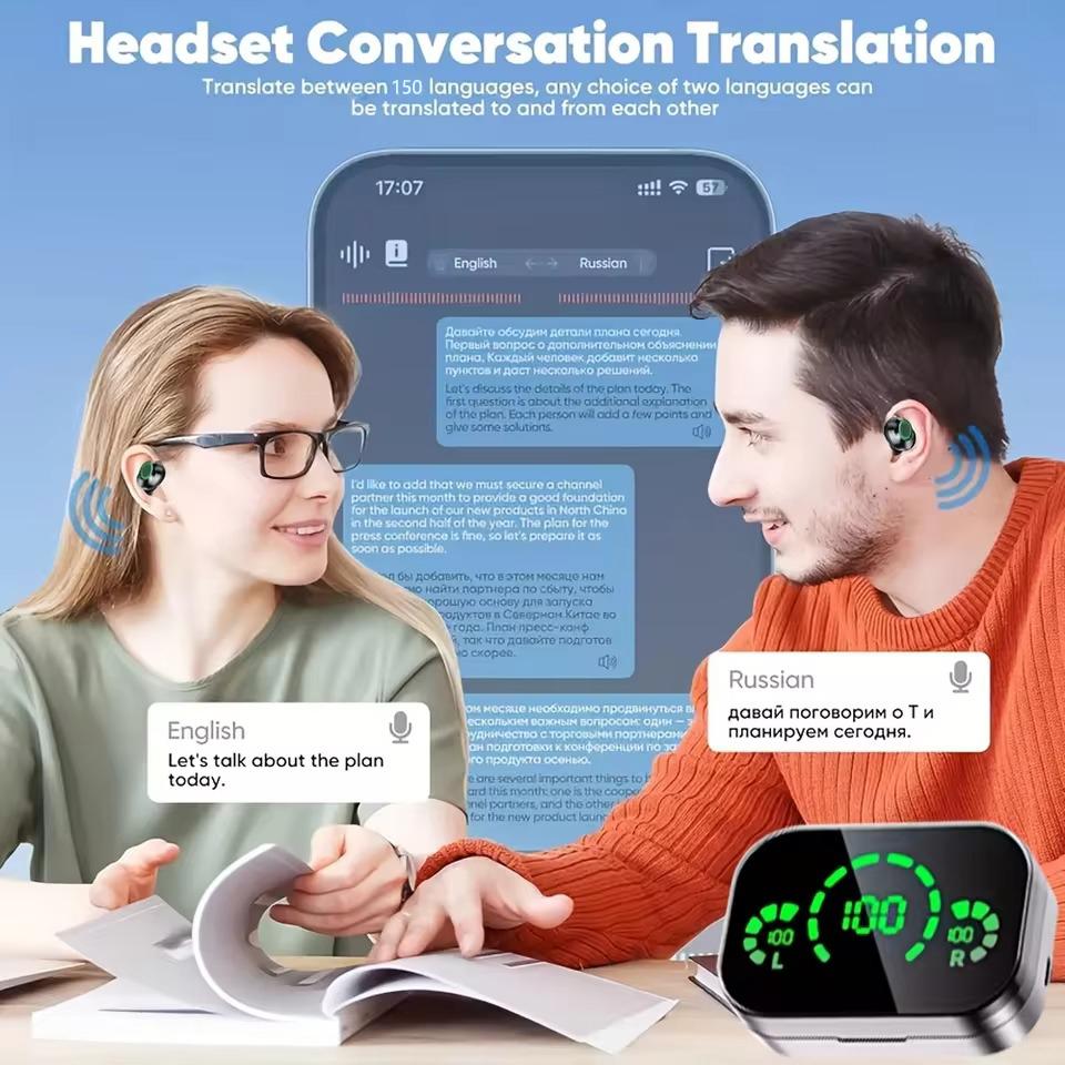 Căști 3 în 1 AI Translator 150 de limbi Traducere Bluetooth 5.3 Căști cu anulare a zgomotului Căști sport Căști pentru afaceri