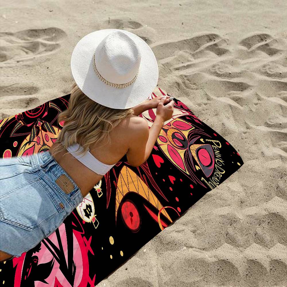 H-Helluva Boss Blitzo Cartoon Beach Towel Colorful Bath Towels For Girl Microfiber Quick Dry Custom Sand Free Beach Yoga Pool
