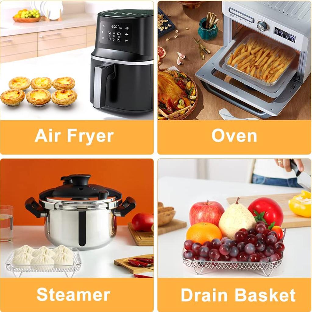3-layers Air Fryer Rack Stainless Steel Stackable Grid Grilling Drying Steam For Air Fryer Basket Tray Air Fryer Accessories