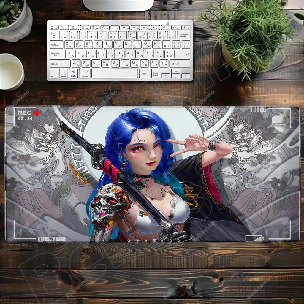 40x90cm Gaming Mouse Pad Cartoon Samurai Girl Deskmat Large Gamer Professional Premium Mousepad Speed Control Accessories Rug