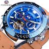 2025 New Forsining Chronograph Automatic Men Gift Watch Hollow Mechanical Wristwatch Genuine Leather Mens Tourbillon Watches